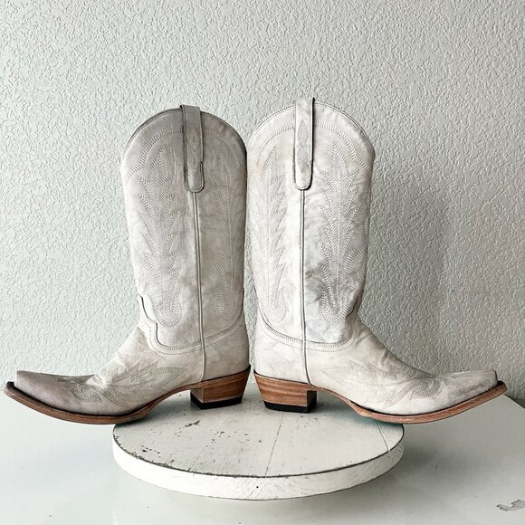 Lane LEXINGTON Women Cowboy Boots Sz 8.5 White Leather Western Cowgirl Mid Calf - Picture 7 of 11